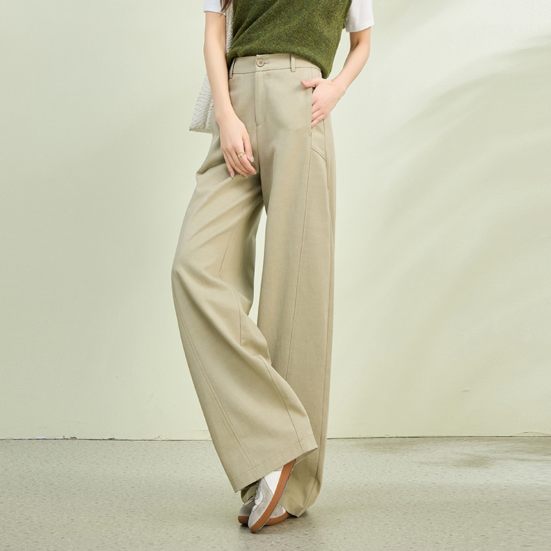 2026 Spring Seamless Waist Casual Wide-Leg Pants Yellow High-Waisted Pear-Shaped Slimming Straight-Leg Pants Khaki