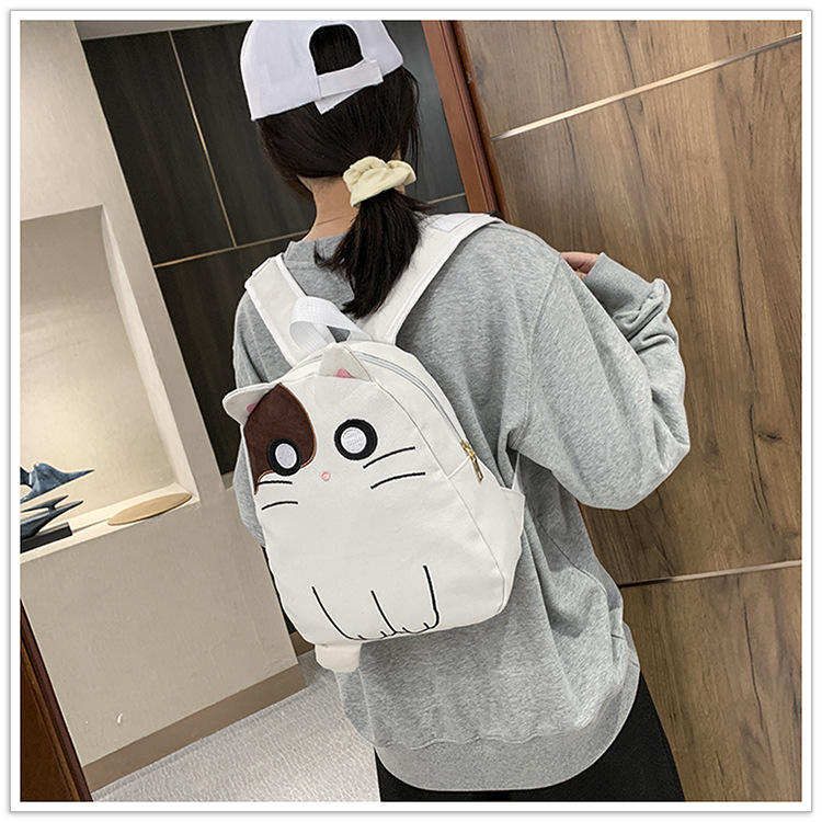 Cute Cat Canvas Girl Backpack Student School Bag Backpack display picture 1