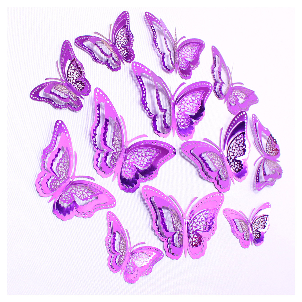 Fábrica al por mayor 12 pegatinas de pared de mariposas huecas hogar festivo decoración navideña decoración mariposa tridimensional 3D