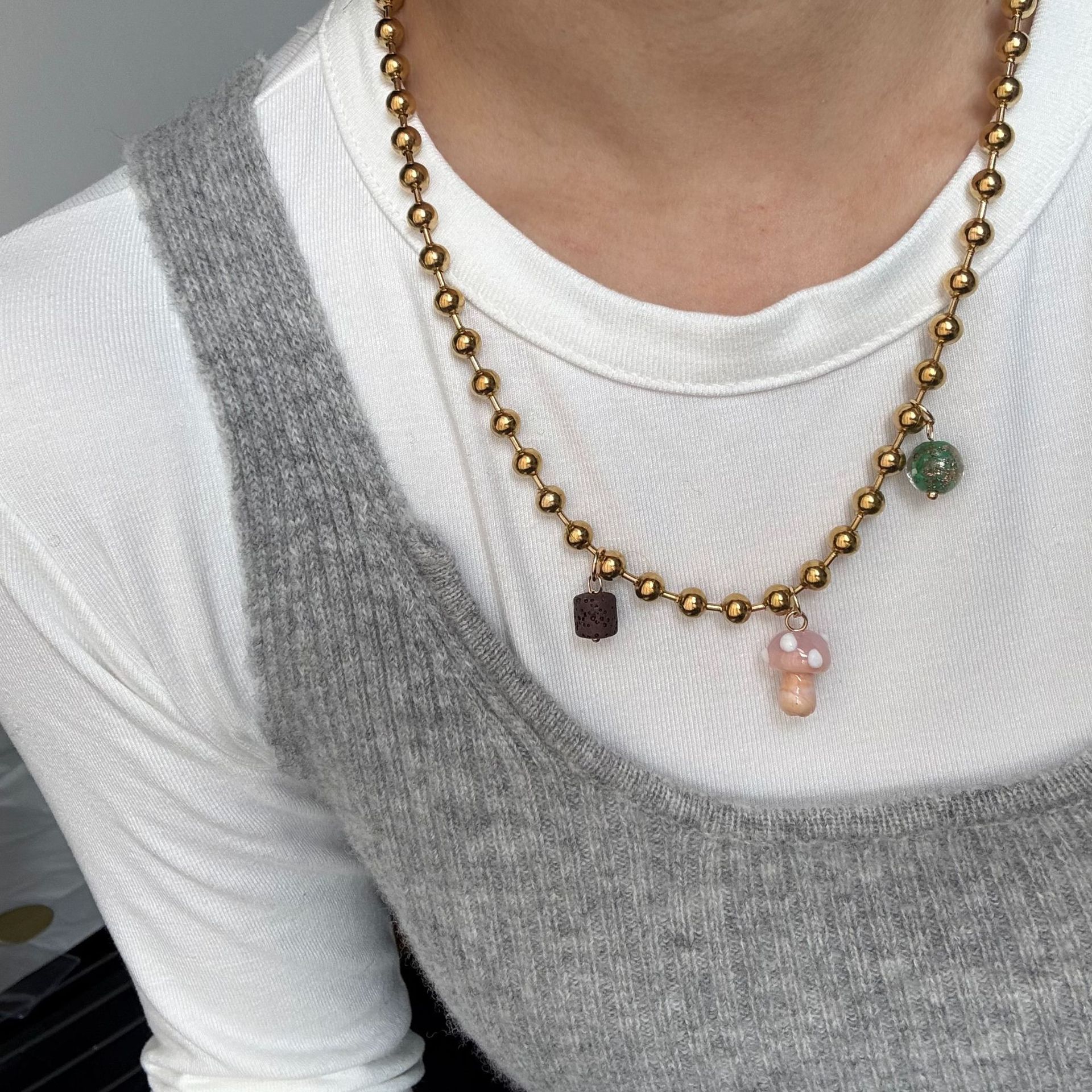 18g Weight glass Pendant Material Pendant Necklace Classification Titanium Steel Chain Material ball chain Chain Type 1 Piece Quantity Holiday, Daily, Selfie Occasion Titanium Steel Material Mushroom Pattern Women's Gender Plating Design Casual, Elegant, Lady Style Wholesale Jewelry Casual Elegant Lady Mushroom Titanium Steel Plating Pendant Necklace Ball Chain 11