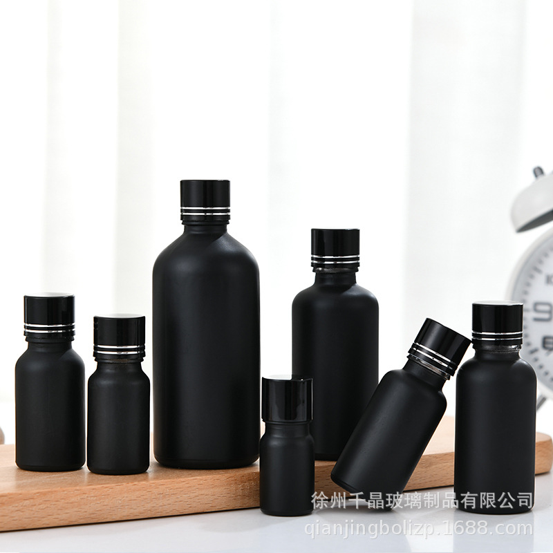 En stock vidrio mate esmerilado botella de aceite esencial botella cosmética anti-robo niños cubierta de goma cabeza gotero spray loción cabeza de la bomba