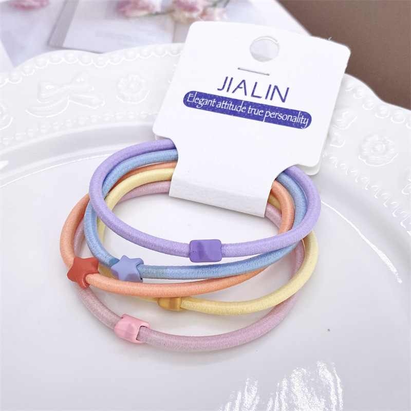 Paquete Económico de 5 Coleteros Básicos Tipo Tarjeta 03 con Forma de Corazón y Estrella, Lindas Bandas para el Cabello, Bandas Elásticas, Accesorios para el Cabello de 2 Yuanes