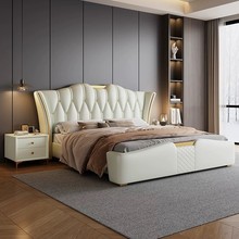 2024现代轻奢风真皮床高端大气主卧室婚简约意式欧式法式复古软包