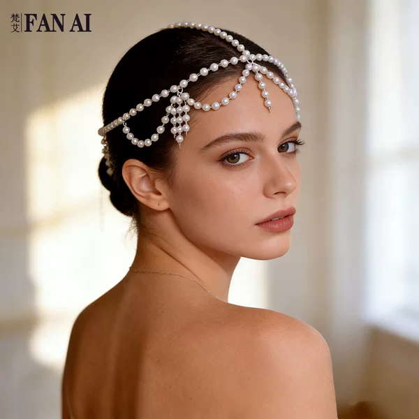 Fanai Foreign Trade Pearl Headband Middle Eastern Country Wedding Headwear Sweet Tassel Forehead Ornament Performance Hair Accessory Sa33