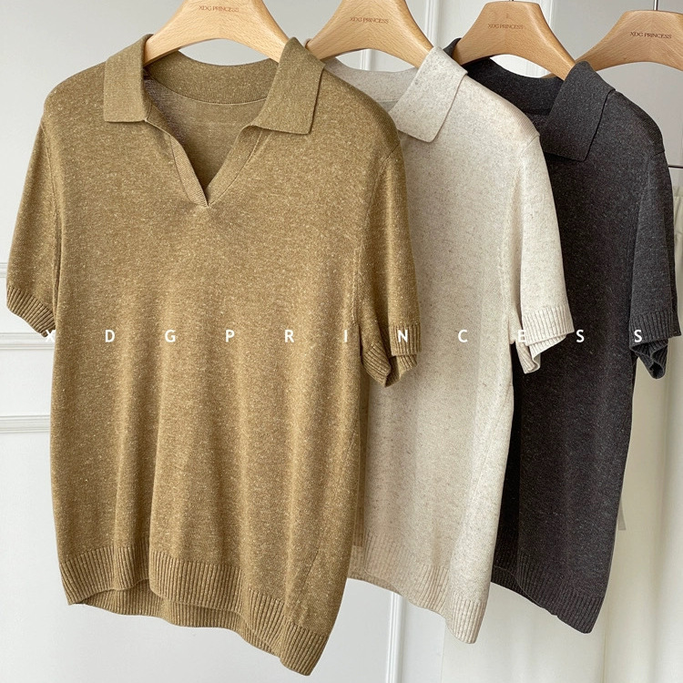 Classic Old Money Style~ Polo Collar High-End Simple T-Shirt with Turn-Down Collar, Lyocell Linen Short-Sleeve Knit Top for Women in Summer Classic Old Money Style~ Polo Collar High-End Simple T-Shirt with Turn-Down Collar, Lyocell Linen Short-Sleeve Knit Top for Women in Summer