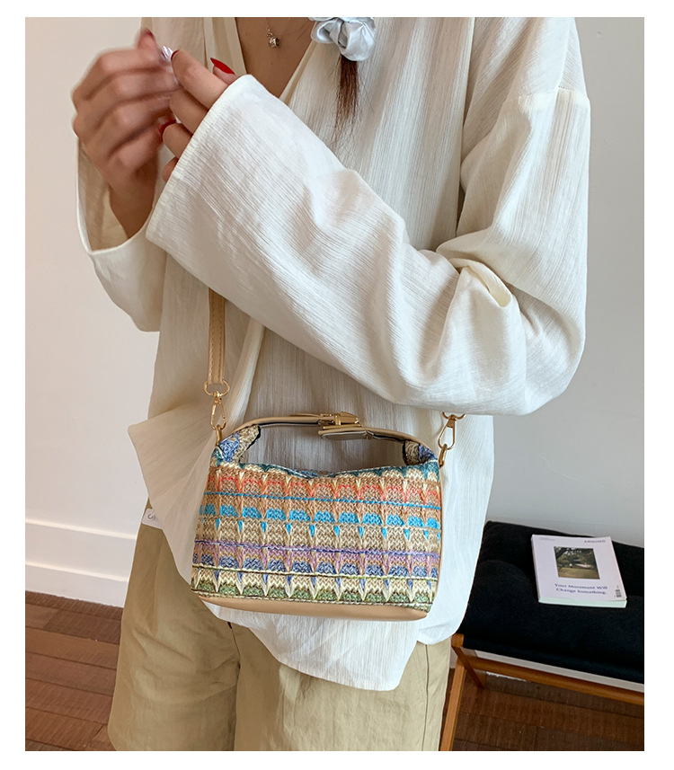 Straw Knitted Handbag Small Square Shoulder Bag With Clasp Casual Versatile Women's Luggage_voghion.com