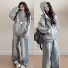 山东即墨卫衣韩系廓形连帽外套女2025秋新款小个子巨好看宽松上衣