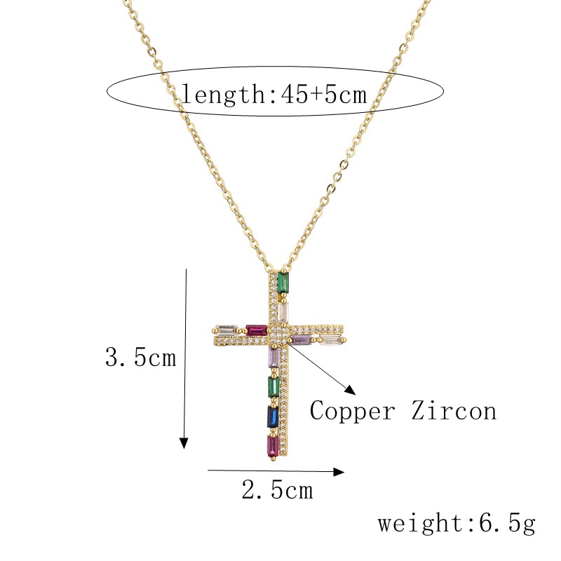 Fashion Cross Copper Plating Inlay Zircon Pendant Necklace 1 Piece