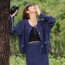春秋衣服女套装两件套精致纽扣长袖五金女孩穿搭小香风外套高级感