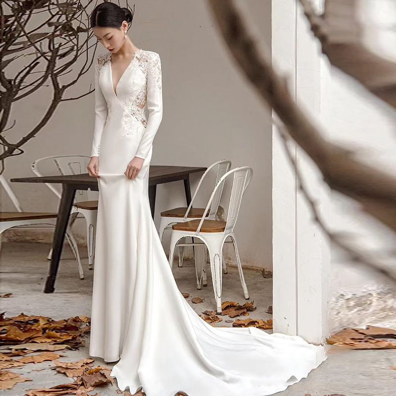 2025 new fashionable light wedding dress slim and elegant slim bride…
