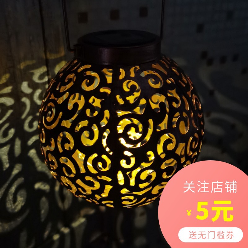 精选亚马逊热销太阳能铁艺镂空灯笼 户外庭院装饰灯 景观灯草坪灯