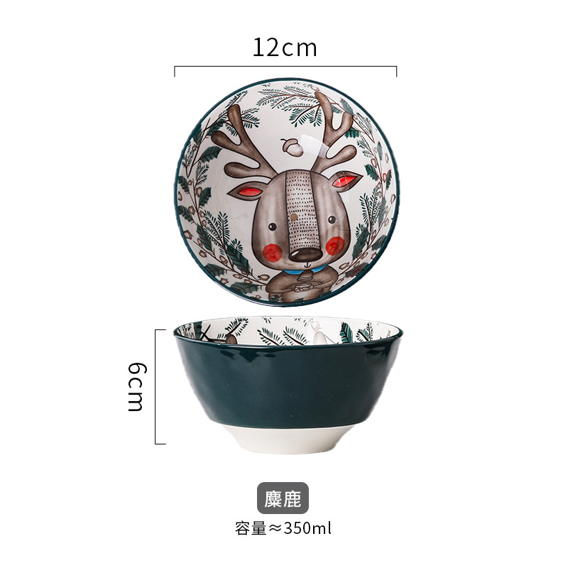 Tazón de Cerámica con Diseño de Animales del Bosque, 4.75 Pulgadas, con Patrón de Piedra, Lindo Tazón para Arroz, Vajilla para el Hogar, Tazón Pequeño, Adorable Conejo de Orejas Largas.