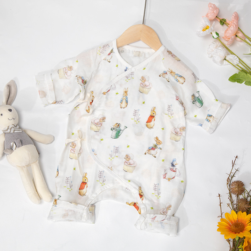 Chaqueta de mariposa de protección del vientre de verano tipo A gasa de algodón de bambú antibacteriana mono de bebé ropa de bebé mameluco pijama