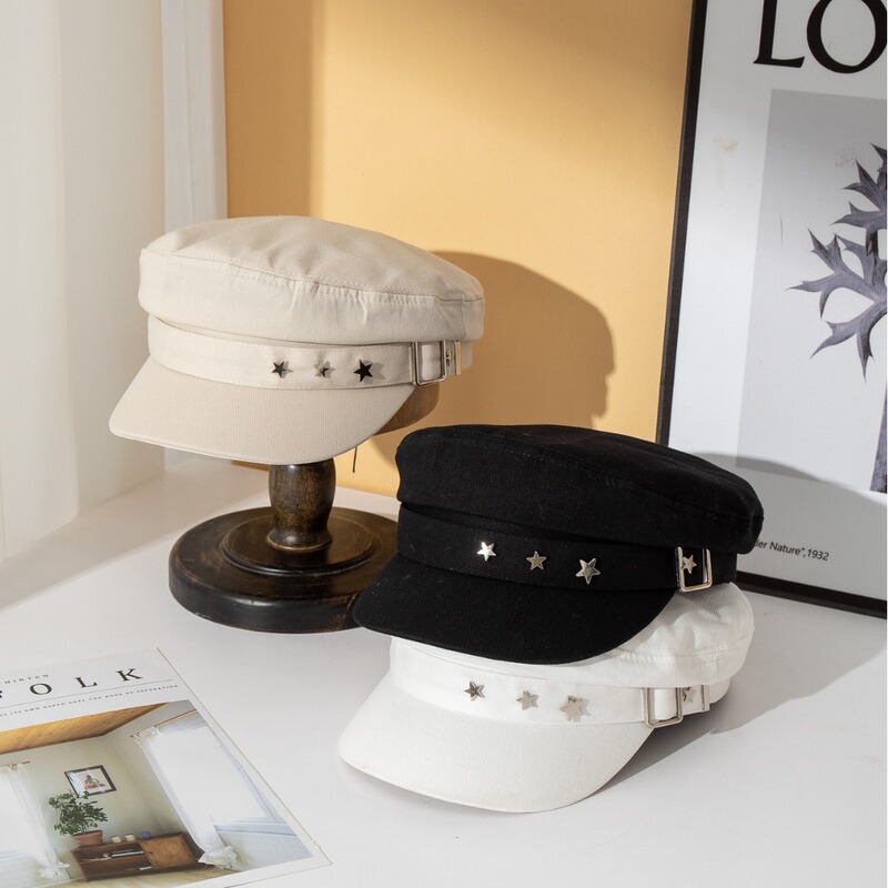 Women's 2026 New Style Beret Hat with Stars, Navy Cap, Japanese Style Sunshade, Face-Slimming, Breathable Artist Hat Wholesale