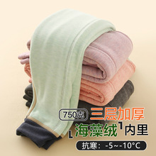 秋冬季儿童保暖裤三层加厚德绒男童秋裤宝宝高腰护肚内穿女童棉裤
