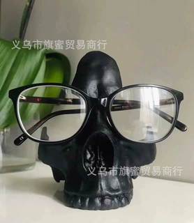 跨境新品树脂工艺3色骷颅头眼镜支架万圣节眼镜架桌面摆件装饰品