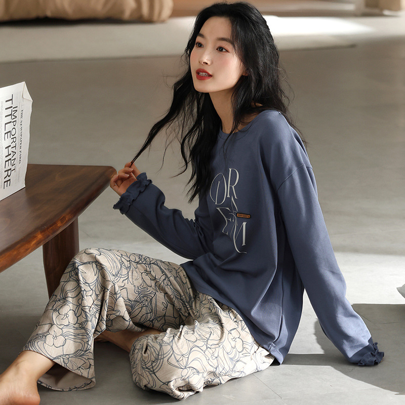 Pajamas Women's Chest Belt Pure Cotton High-end Spring and Autumn Casual Long Sleeve Outwear Loose Comfortable Home Clothes for Female Students