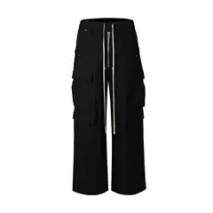 Trendy Brand RO Style Multi-Pocket Dark Wide-Leg Workwear Casual Drawstring Flared Pants High Street Casual Pants