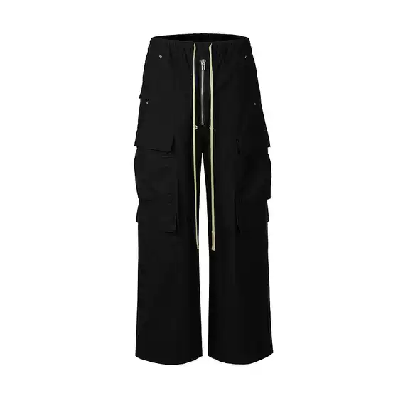 Trendy Brand RO Style Multi-Pocket Dark Wide-Leg Workwear Casual Drawstring Flared Pants High Street Casual Pants