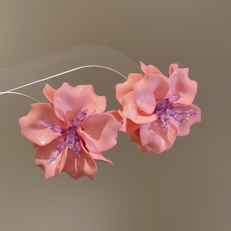 Pendientes de borla de flores de tela de aguja de plata Pendientes de estilo de vacaciones junto al mar