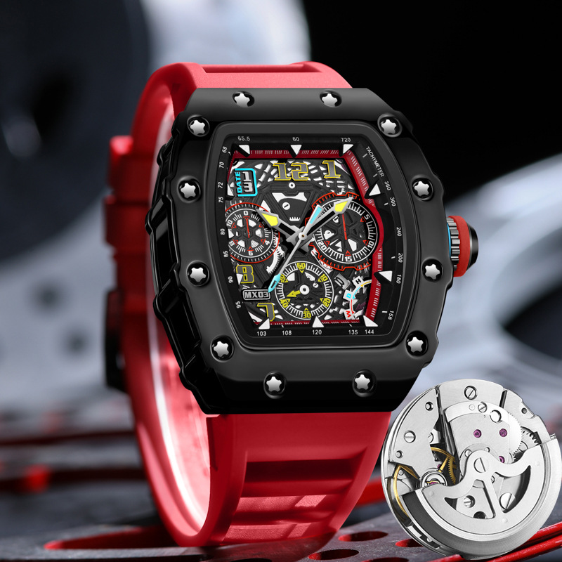 Wine barrel hollow fake mechanical watch watch men's Richard luminous calendar foreign trade cross-border tide shake voice fast hand generation