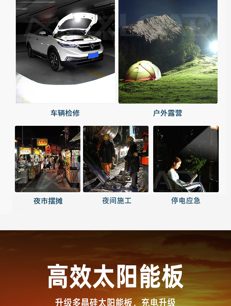 New COB solar-powered portable lamp, LED emergency floodlight, USB charging portable camping lamp pic 3