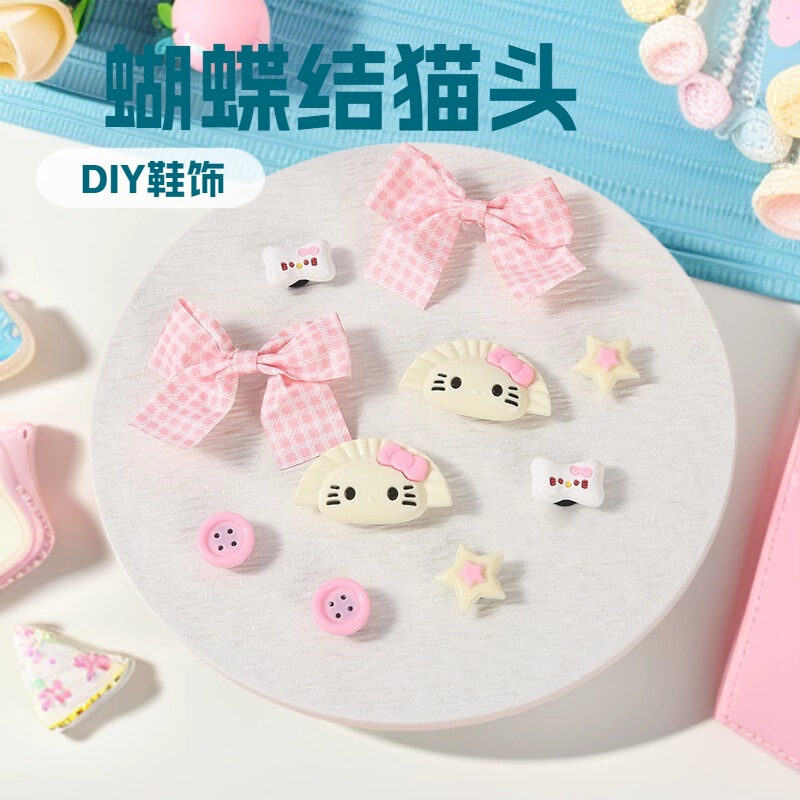 Croc Shoes, Flower Dumplings, Hello Kitty Series, Gift for Girls, Buckle Height-Increasing Insoles, Women's Bowknot