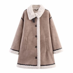 Cross-Border European and American Aliexpress Popular Women's Double-Breasted Coat Fur Integrated Jacket