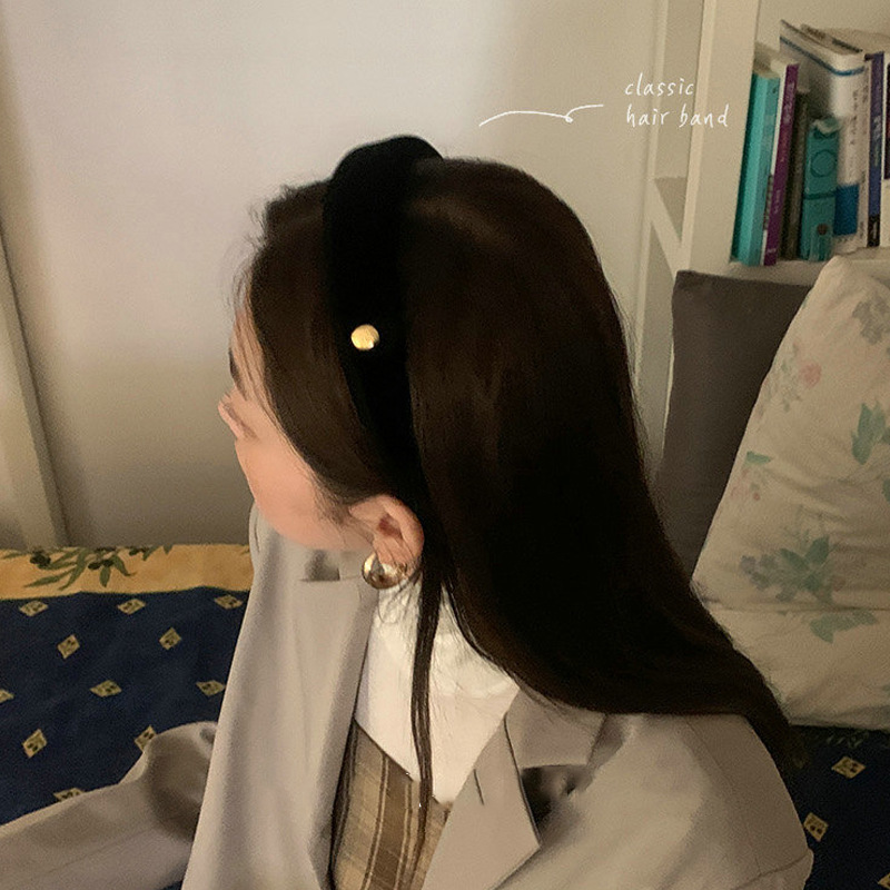 韓国風レトロベルベットヘッドバンド、高級ゴールドヘッドバンド、繊細で快適なスポンジ、高頭蓋圧ヘアバンドル|undefined