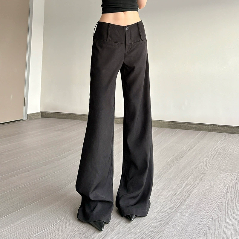 Свободные брюки oversize, чёрные широкие, высокая талия — S/M/L