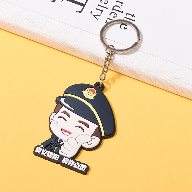 Cross-Border Police Traffic Series Car Truck Airplane Pvc Soft Rubber Keychain Pendant Clothing Bag Charm DIY