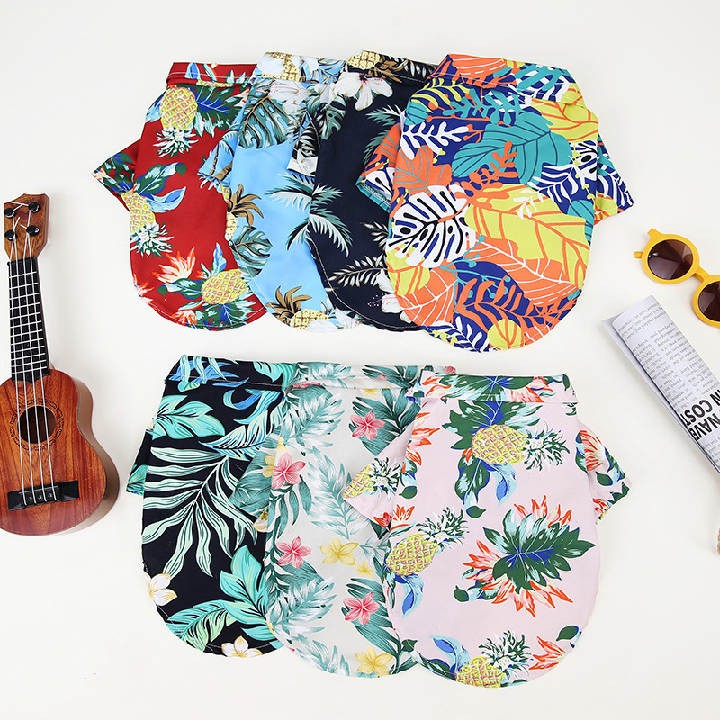 Dog Hawaiian Style Floral Shirt, Suitable for Teddy, Golden Retriever, Labrador, Breathable Pet Holiday Apparel