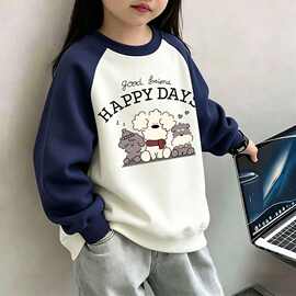 俏妮卡女童秋冬加绒2026新款撞色潮酷简约童装卫衣中大童上衣