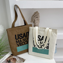 新款帆布包女韩式大容量字母印花单肩包学生上课通勤手提包批发