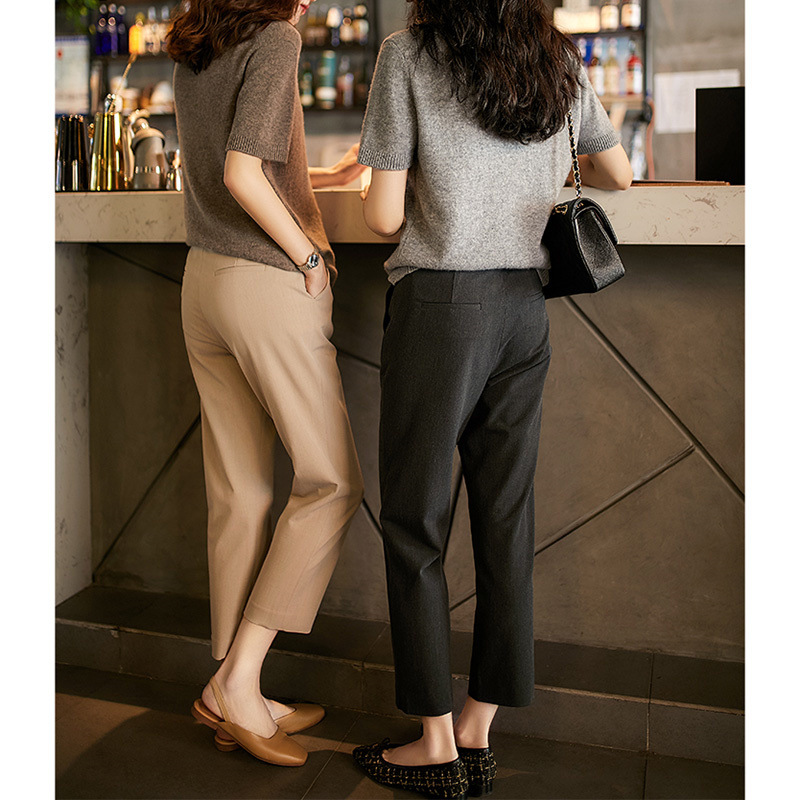 Gray Series 2026 Spring New Style Elegant Solid Color Basic Versatile Slimming Straight Nine-Point Cigarette Pants for Women