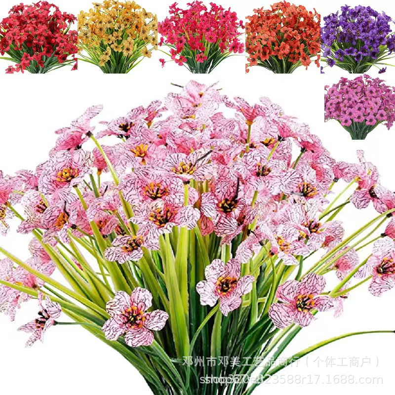 Amazon Cross-Border Artificial Flowers 5-Head Aquatic Plants Violet Flower Decorative Artificial Flowers Spring Grass Orchid Potted 5-Pronged Small Chrysanthemum
