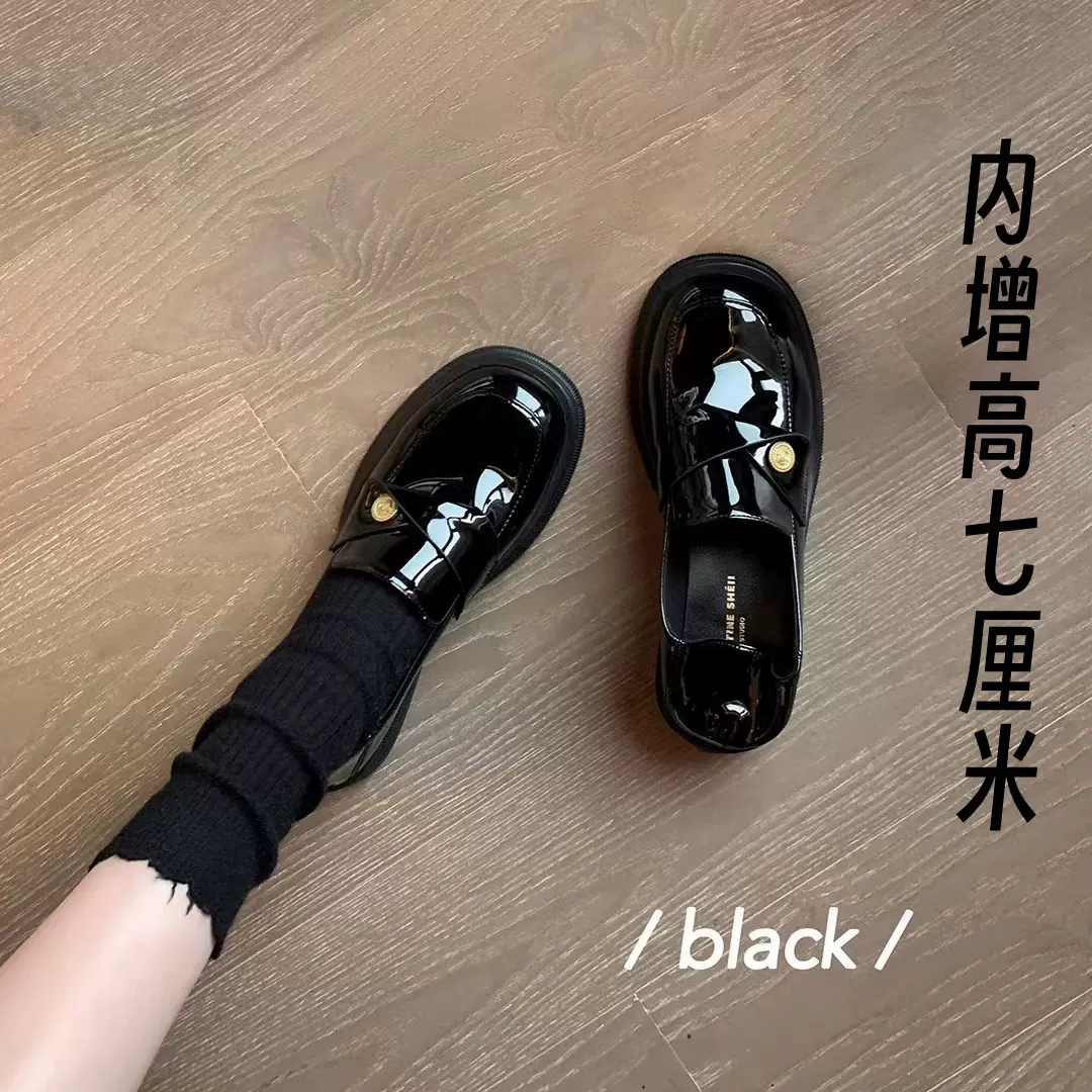 内增高小码小金币厚底踩跟懒人粗跟乐福鞋女小皮鞋