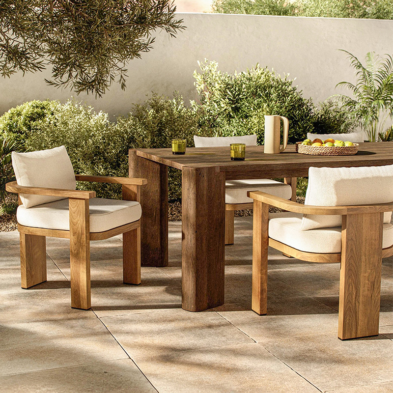 Mesa y silla de madera maciza al aire libre patio chalet silla de ocio mesa larga alojamiento residencial jardín al aire libre terraza tabla de teca