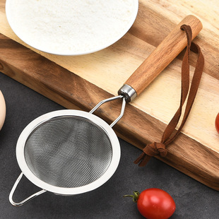 New 304 material sugar powder sieve wooden handle flour sieve baking handheld powder dispenser juice filter screen tea filter