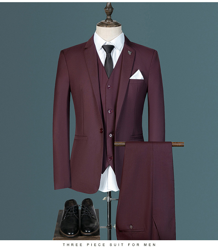 Three-piece Men's Slim Fit Suit Blazer Vest And Pants Set_voghion.com