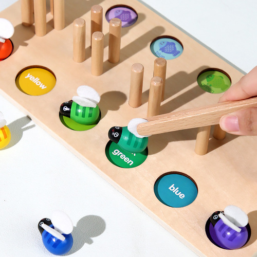 Montessori geometric shape matching bees four sets of column toys 1-2 years old 3 infants and young children early education puzzle hand-eye coordination