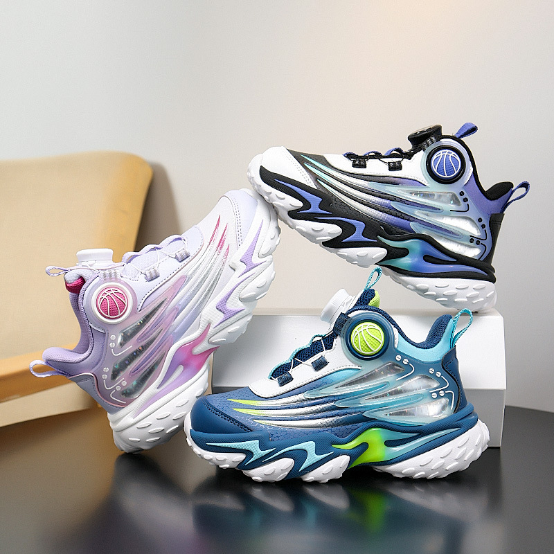 Fabricantes antideslizantes al aire libre zapatos de baloncesto de cuero con suela gruesa zapatos deportivos cómodos giratorios zapatos de entrenamiento transpirables para niños