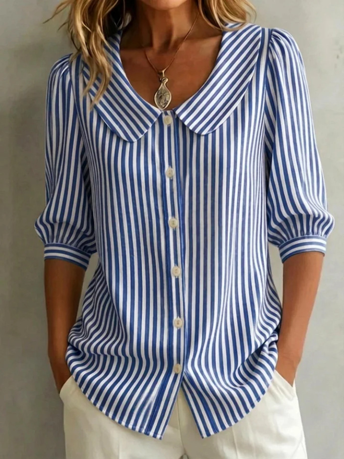 Women's Classic Stripe Summer Shirt Breathable Casual Long Sleeve Top Versatile Office And Weekend Wear_ecoleips.com