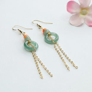 Xinyu natural jade earrings blue water peace ring tassel ear hook eardrop factory wholesale generation FC4011203