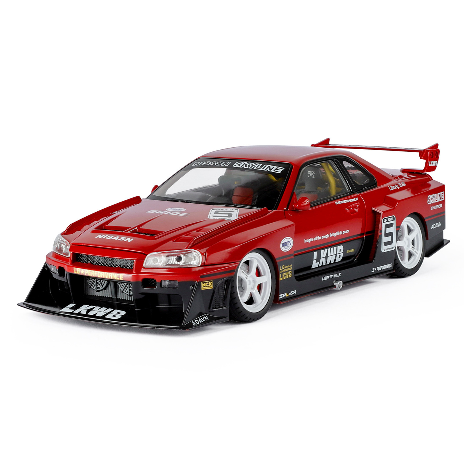 Modelo de coche Skyline GTR a escala 1:18, modificado para pista, de perfil bajo, realista, con neumáticos desmontables, juguete de coche para ensamblar.