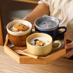 Japanese Export Creative Ceramic Cups with Lids Creative Cat Mugs Home Water Cups Children Cute Breakfast Cups