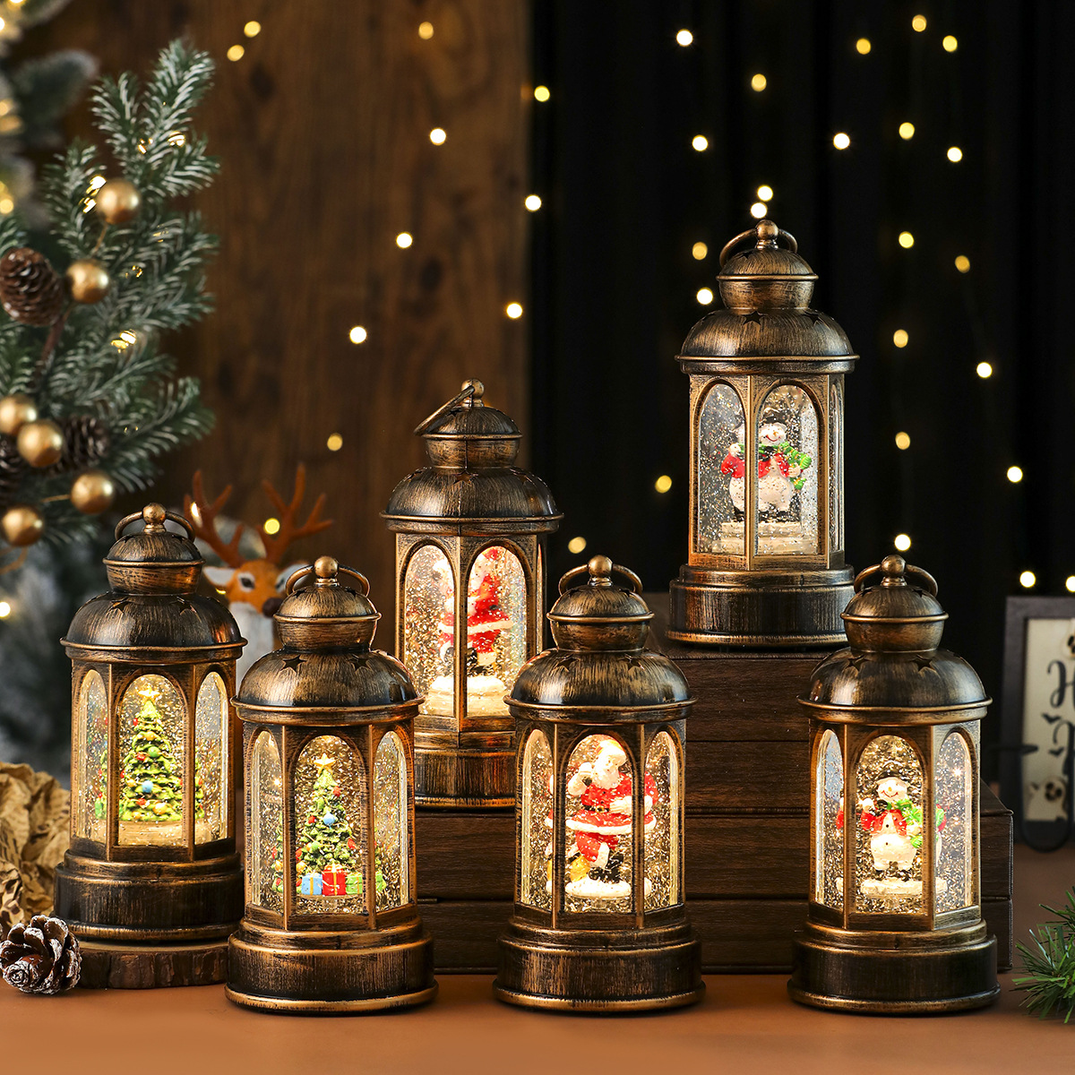 Decoraciones navideñas Caja de música luminosa de Santa Claus Lámpara de aceite grande Lámpara de viento de Navidad Regalo de mesa de barra