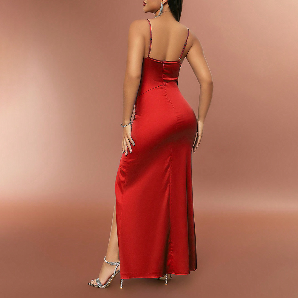 Femmes Robe À Bretelles Style Simple Sangle Fente Dos Nu Sans Manches Couleur Unie Maxi Longue Robe Fête display picture 5