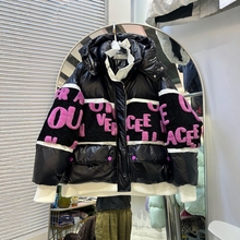 2024冬季新款欧洲站潮牌撞色针织拼接羽绒服女加厚连帽高端羽绒服