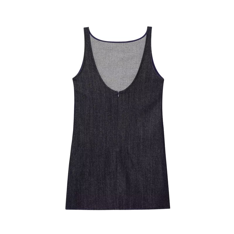 2025 European and American Style Decorative Cross-Border Denim Dress Women's Sleeveless Cross-Border Summer Cross-Border Layered Round Neck Fashion